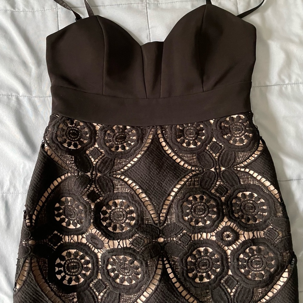 A’gaci - Midi Dress - Black with Black Crochet & Nude Lining